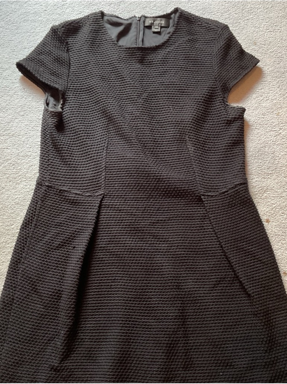 St. John Black Textured Short-Sleeve Mini Dress